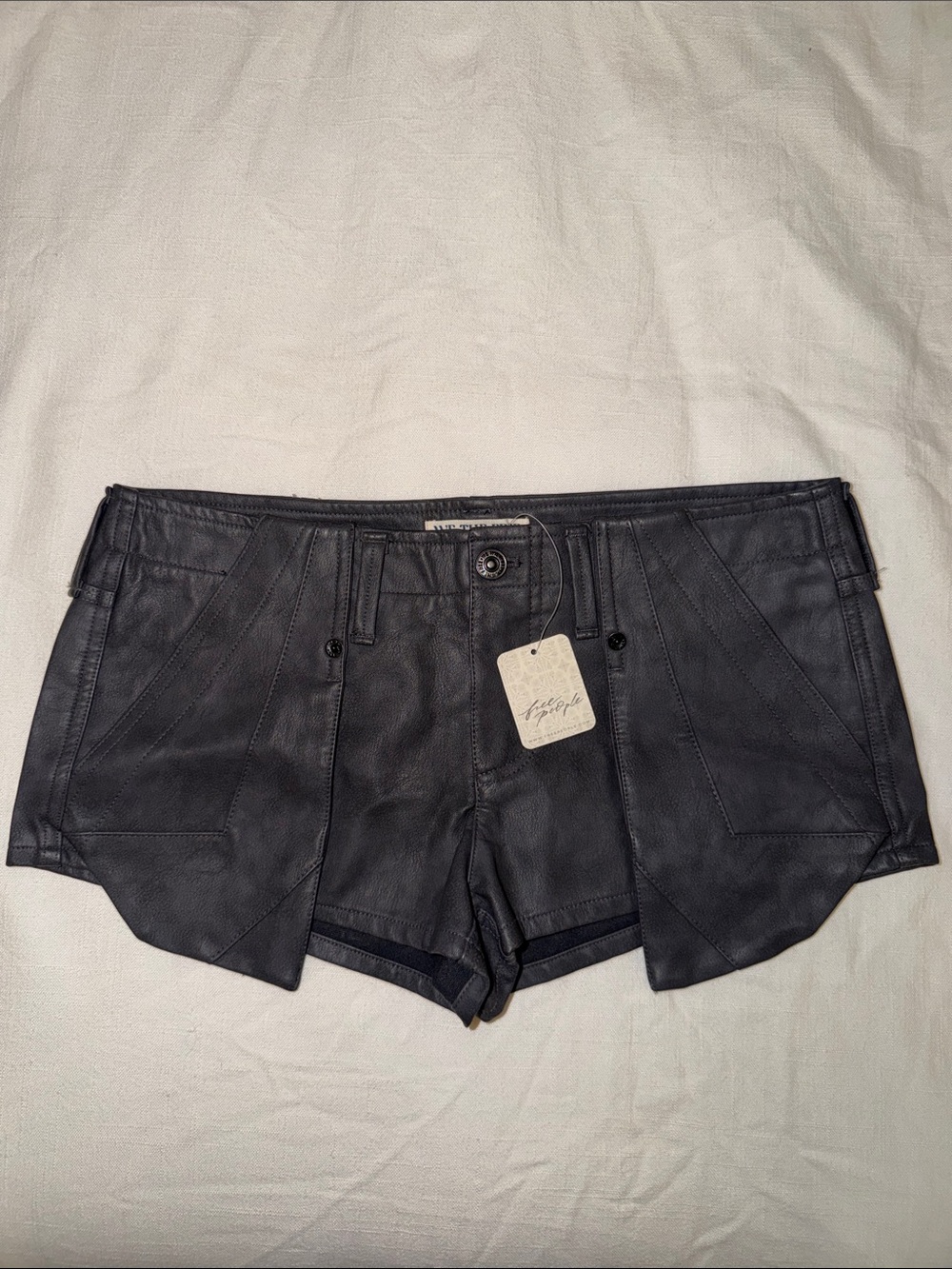 CHARCOAL COMBO BLACK MOTIF LEATHER SHORT FREE PEOPLE